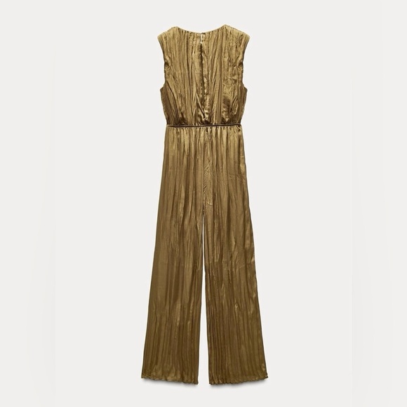 ZARA Like new! Classy Satin Jumpsuit w Buckle in Golden Bronze L - Picture 7 of 12